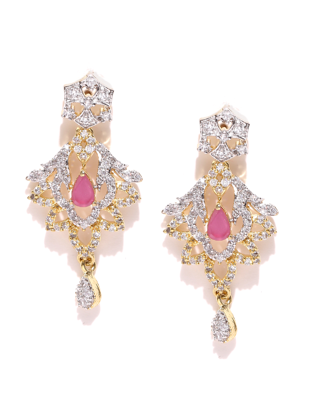 YouBella Silver-Toned Gold-Plated Drop Earrings
